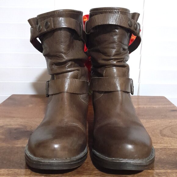SOLD🔴🔴🔴🔴🔴🔴Women's Eric Michael  Leather Harness Biker Boots Brown  37 (7) - Picture 5 of 10